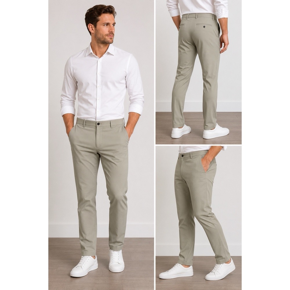 Timelessflex Gray Flat Front Dress Pants 34W Straight Leg Stretch Twill